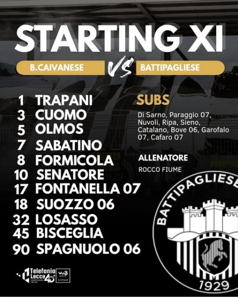 Gli 11 bianconeri Us Boys Caivanese 1908...
