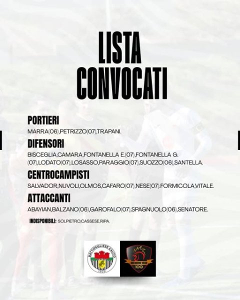 I convocati di mister PasqualeIuliano per la gara con...