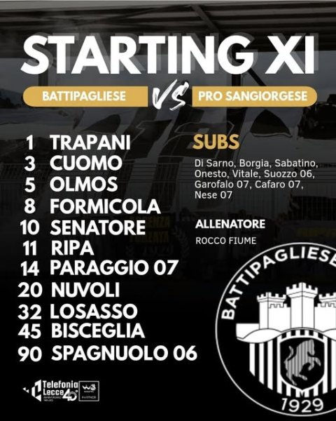 Gli 11 bianconeri ASD Pro Sangiorgese 14.30...