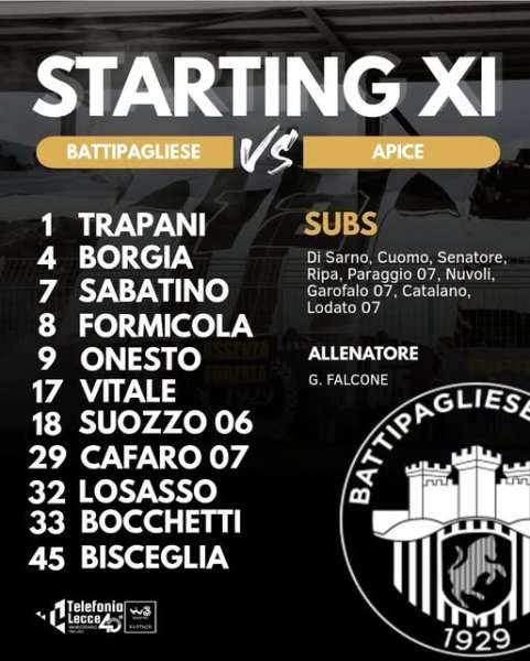 Gli 11 bianconeri USD Apice Calcio 14,30...