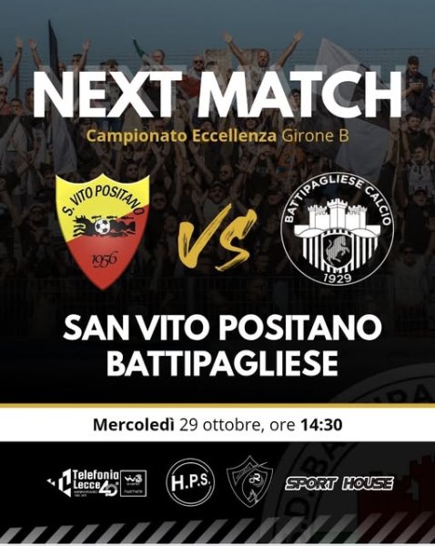 Eccellenza, girone B, 10giornata San Vito Positano mercoledì...