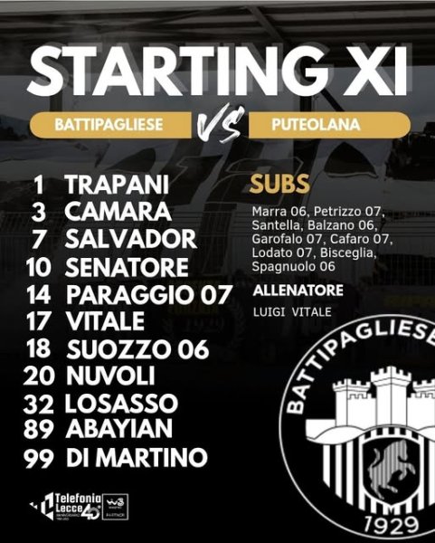 Gli 11 bianconeri ASD Puteolana 1902 14,30...