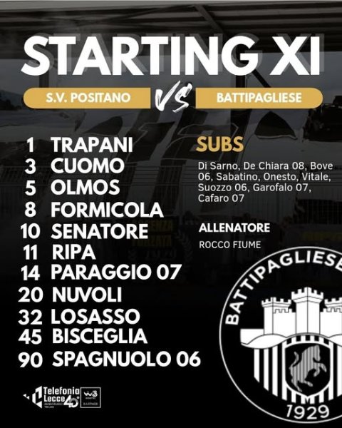 Gli 11 bianconeri San Vito Positano 14.30...