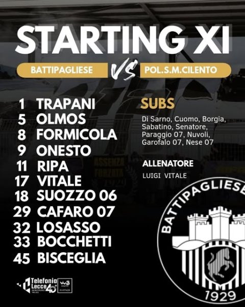 Gli 11 bianconeri Polisportiva Santa Maria Cilento...