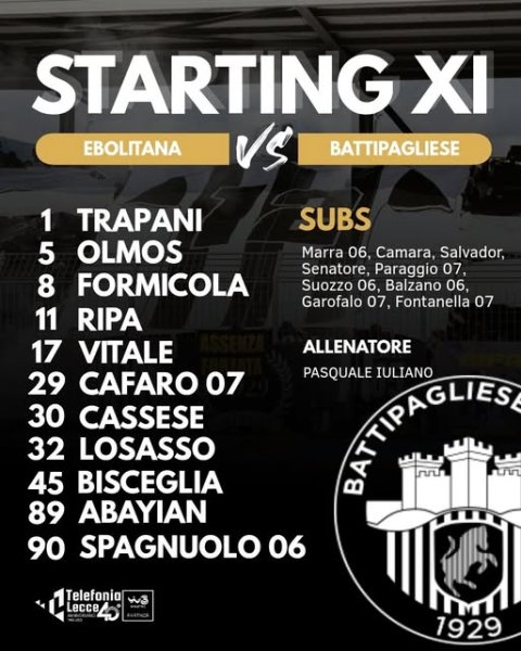 Gli 11 bianconeri Ebolitana calcio 1925 15.00...