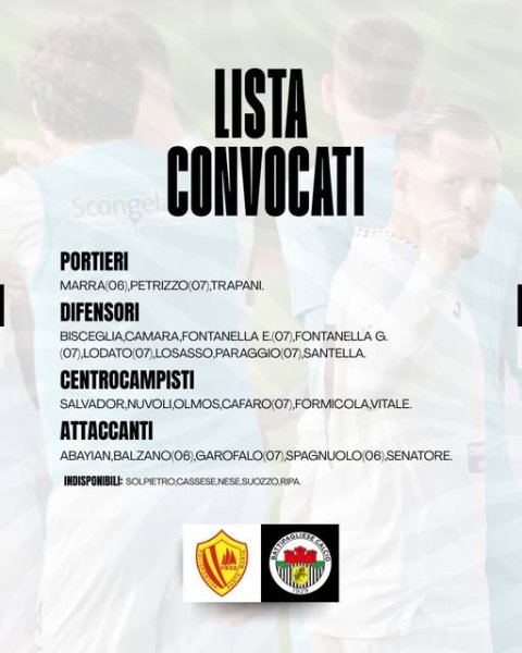 I convocati di mister PasqualeIuliano per la gara con...