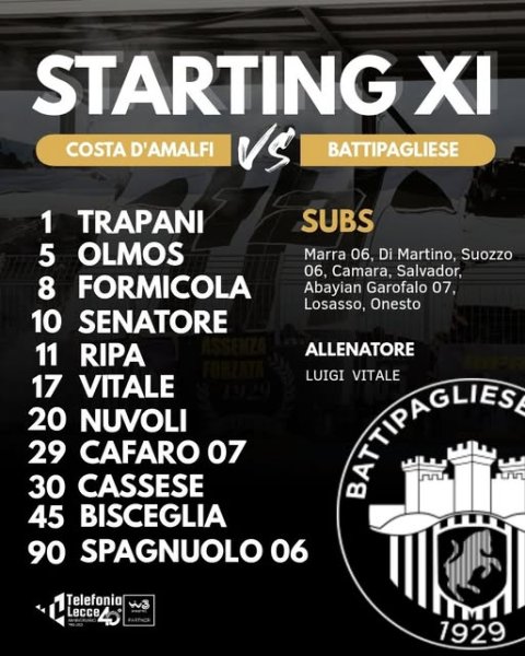 Gli 11 bianconeri FC Costa dAmalfi 14,30...